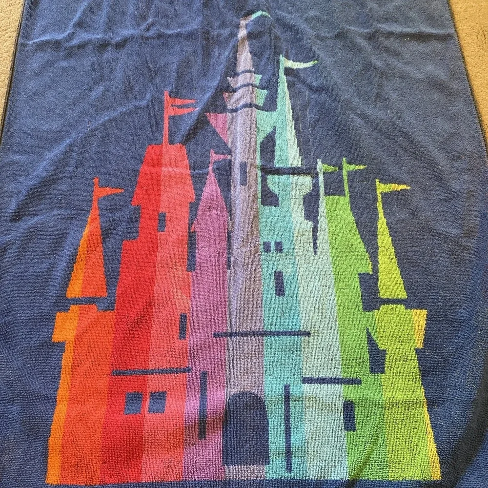 Vintage 80's Walt Disney Beach Towel Rainbow Castle Cotton 50